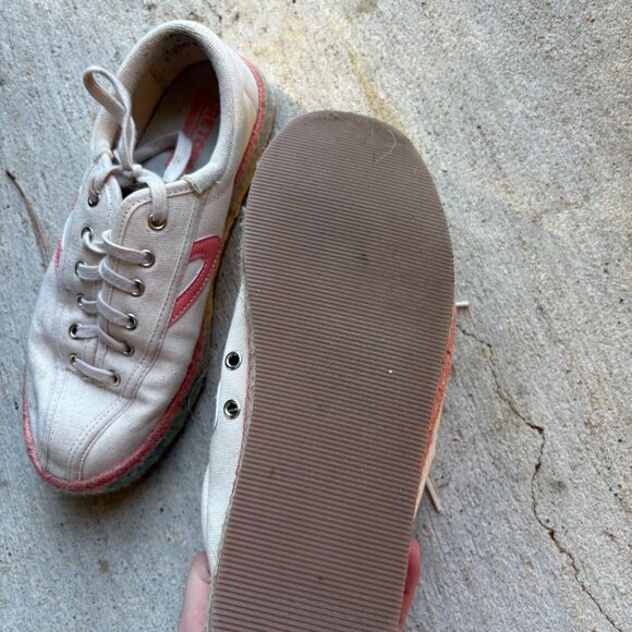 Tretorn Espadrille Sneakers Cream Blue and Pink Size 8 - Picture 3 of 4